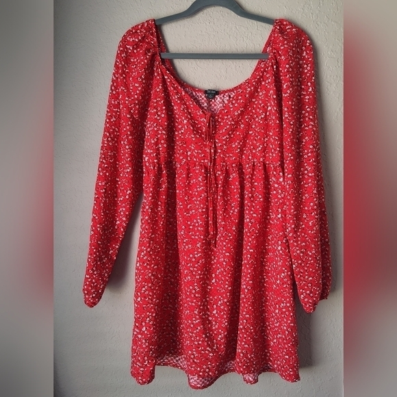 wild fable Dresses & Skirts - Wild Fable Red Floral Long Sleeves Tie-Front Muse Dress size M